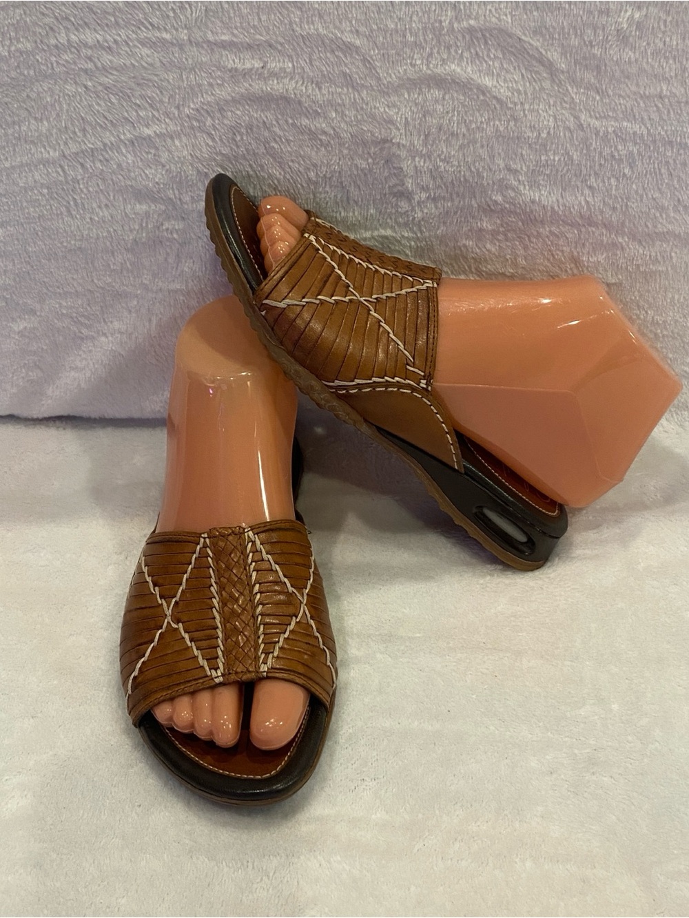 Cole Haan X Nike Air Brown Woven Boho Leather Slides Sandals Shoes Size 6B VGC